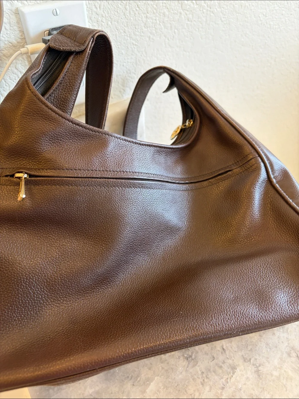 Longchamp Vintage Roseau Pebbled Leather Brown Hobo Purse - Picture 4 of 10